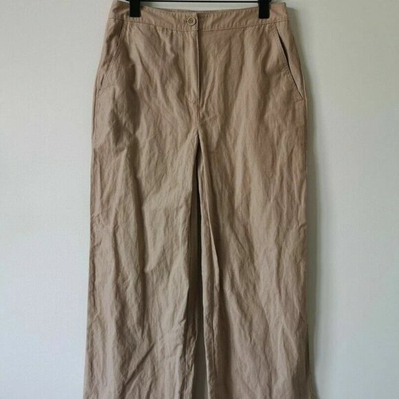 NWT EILEEN FISHER Beige Organic Cotton Steel Wide Leg Ankle Pants 6 - Picture 1 of 7